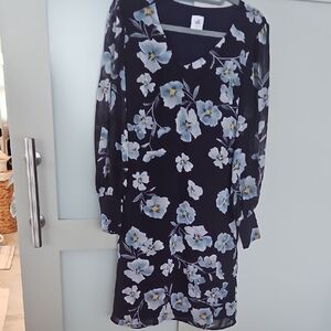 CAbi Blue Floral Long Sleeve Dress